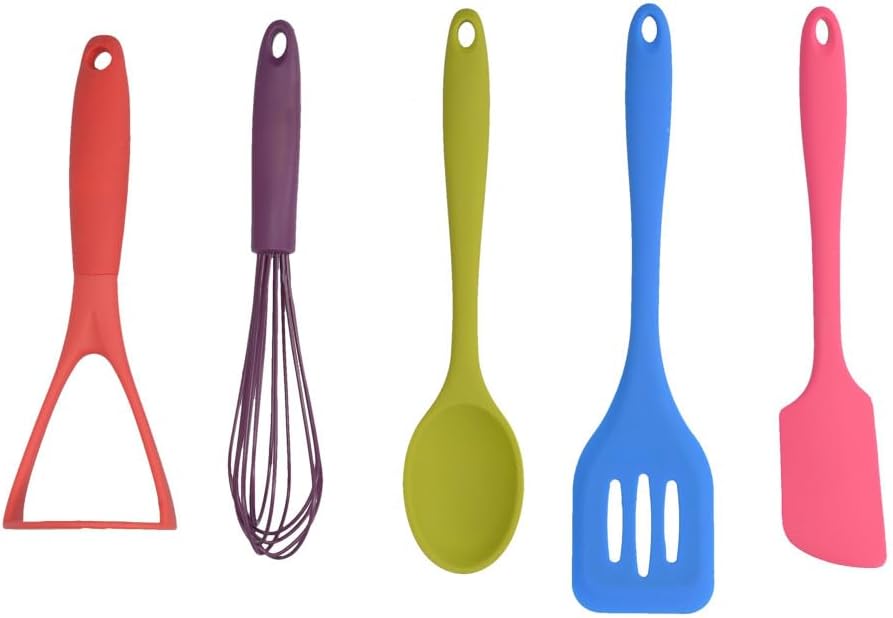 KitchenCraft Colourworks Küchen-Utensilien-Set mit Geschenkbox, 5-Teilig, bunt Silikon, Silikon