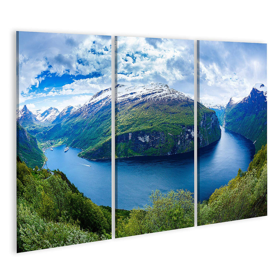 islandburner Bild auf Leinwand Geiranger Fjord Schöne Natur Norwegen Bilder Wandbilder Poster Leinwa