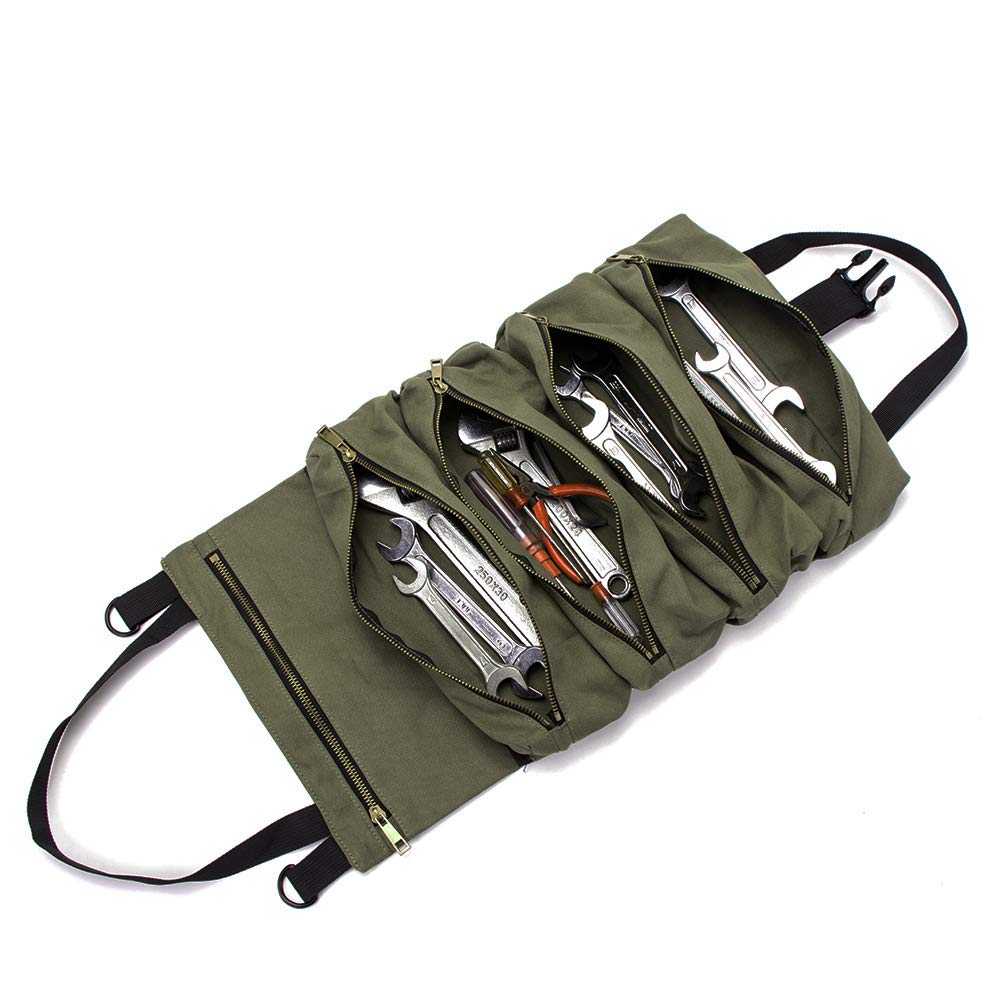 Super Roll Tool Roll,Multi-Purpose Roll Up Tool Bag, Wrench Roll,Canvas Tool Organizer Bucket,Car Fi