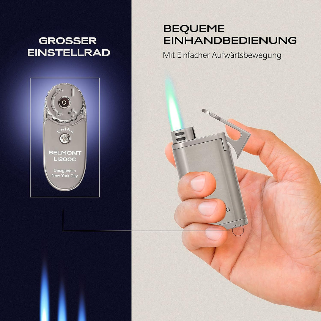Colibri Belmont Sturmfeuerzeug - Windbeständig - Grosse Einstellrad - Jet Feuerzeug Mit Einzel Jetfl