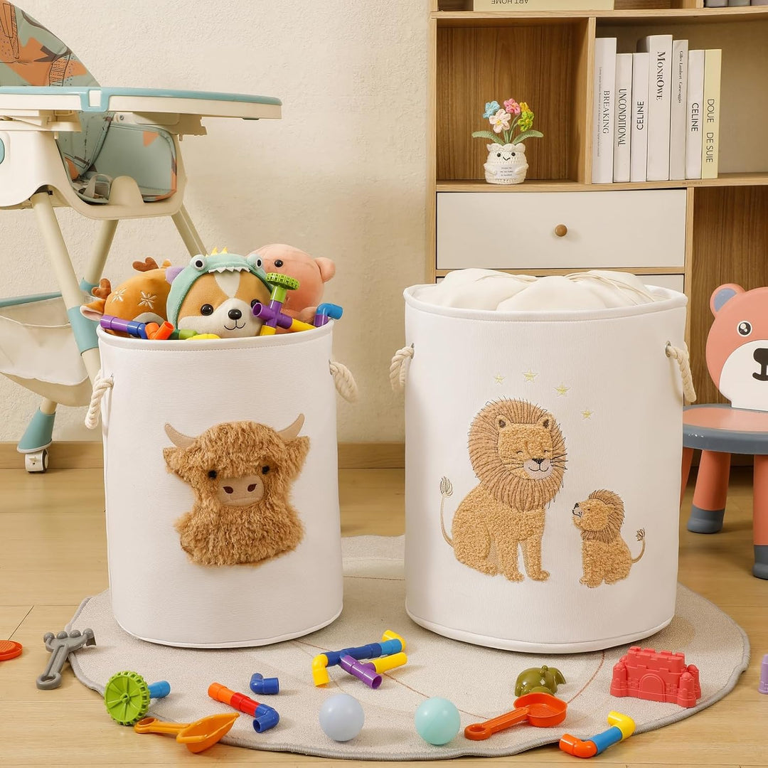 Wäschekorb Kinderzimmer Rund 58L Extra Gross Wäschesammler, Faltbar Wäschekörbe mit Deckel, Spielzeu