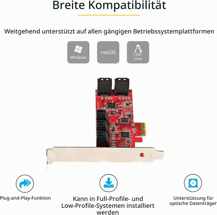 StarTech.com PCIe SATA Controller Karte - 10 Port SATA 3 Erweiterungskarte/Kontroller - 6Gbit/s - Fu