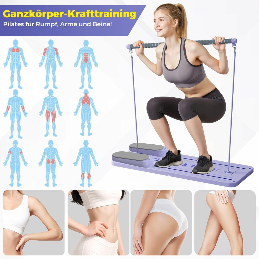 SPYLAVE Pilates Board Upgraded, 6-in-1 Faltbares Pilates Reformer Set für Zuhause, Multifunktionales