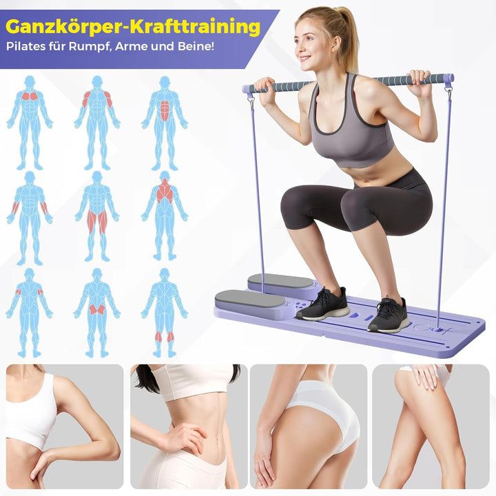 SPYLAVE Pilates Board Upgraded, 6-in-1 Faltbares Pilates Reformer Set für Zuhause, Multifunktionales