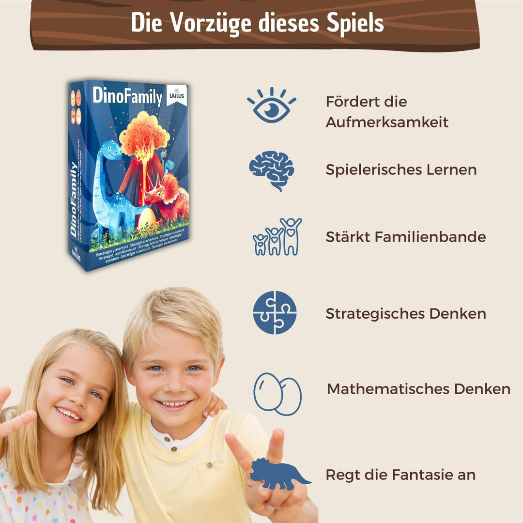 DinoFamily Dinosaurier-Kartenspiel – Pädagogisches Strategiespiel für Kinder ab 4 Jahren – Familiens