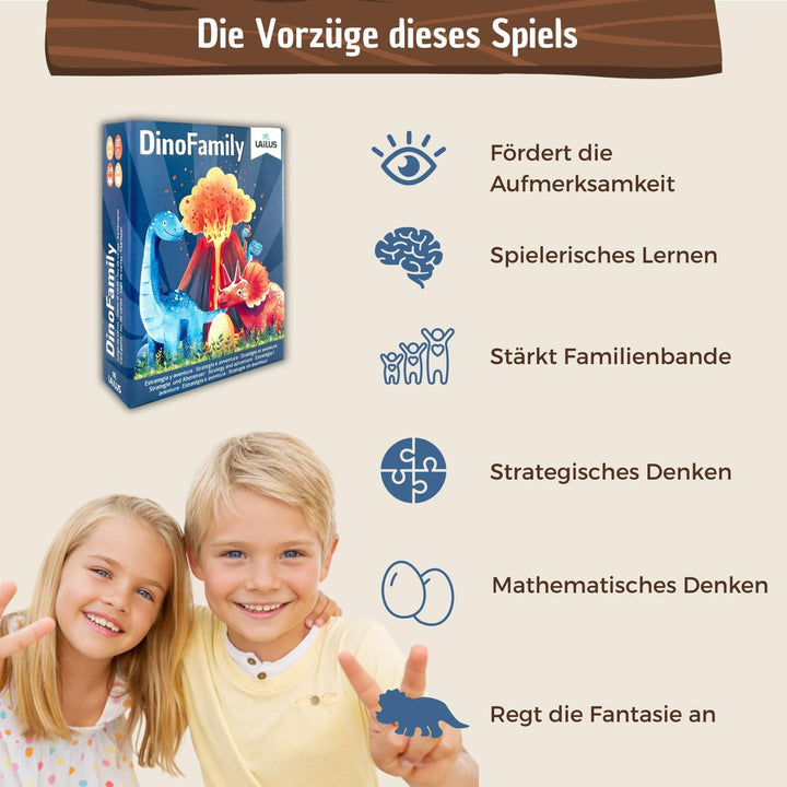 DinoFamily Dinosaurier-Kartenspiel – Pädagogisches Strategiespiel für Kinder ab 4 Jahren – Familiens