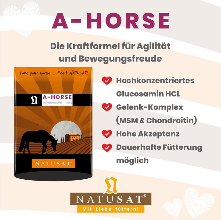 Natusat A-Horse 2100 g | mit Glucosamin, MSM, Chondroitin und L-Lysin | Für Pferdegelenke
