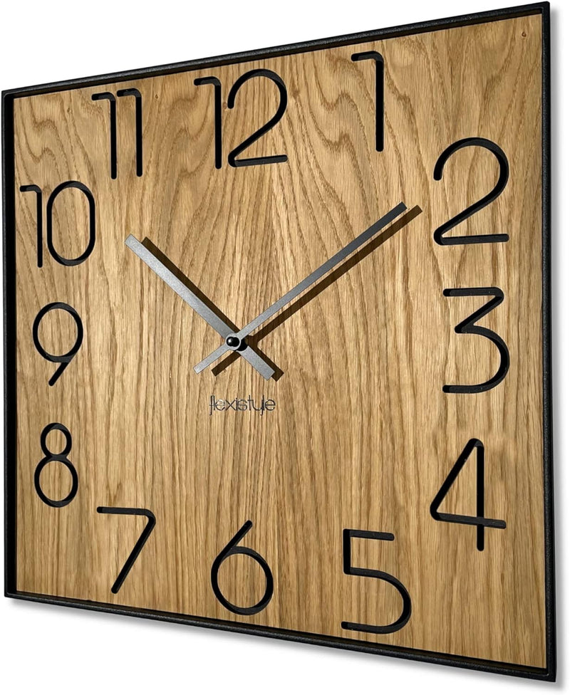 FLEXISTYLE Holzwanduhr Wood Square Holz Eiche 40cm Durchmesser holzoptik ohne tickgeräusche