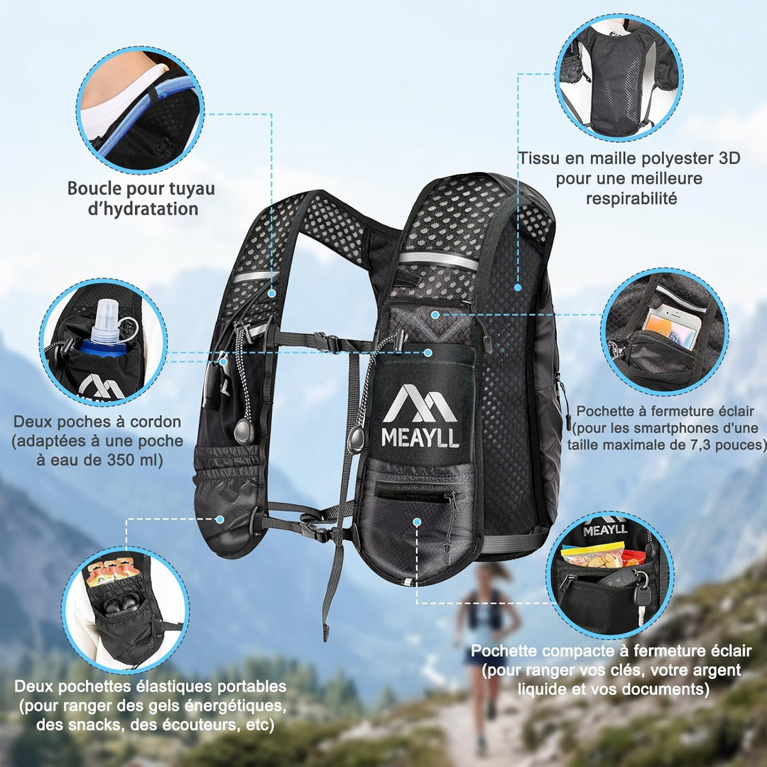 Laufweste für Damen & Herren mit 500 ml TPU Trinkflasche – Leichter und bequemer Laufrucksack, 7 L V