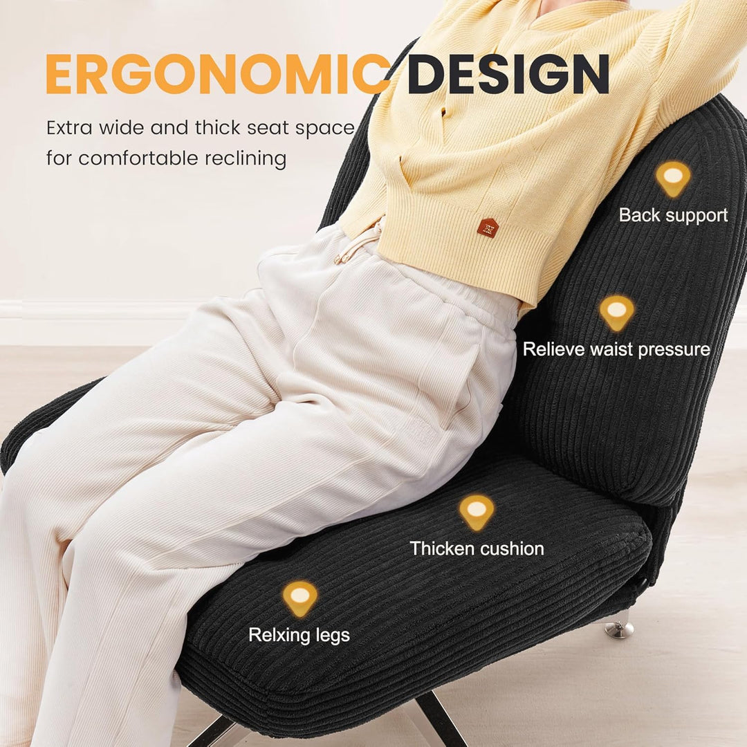 IWMH Bürostuhl ohne Armlehne, Sessel Wohnzimmer mit gekreuzten Beinen, Ergonomischer Drehstuhl mit E