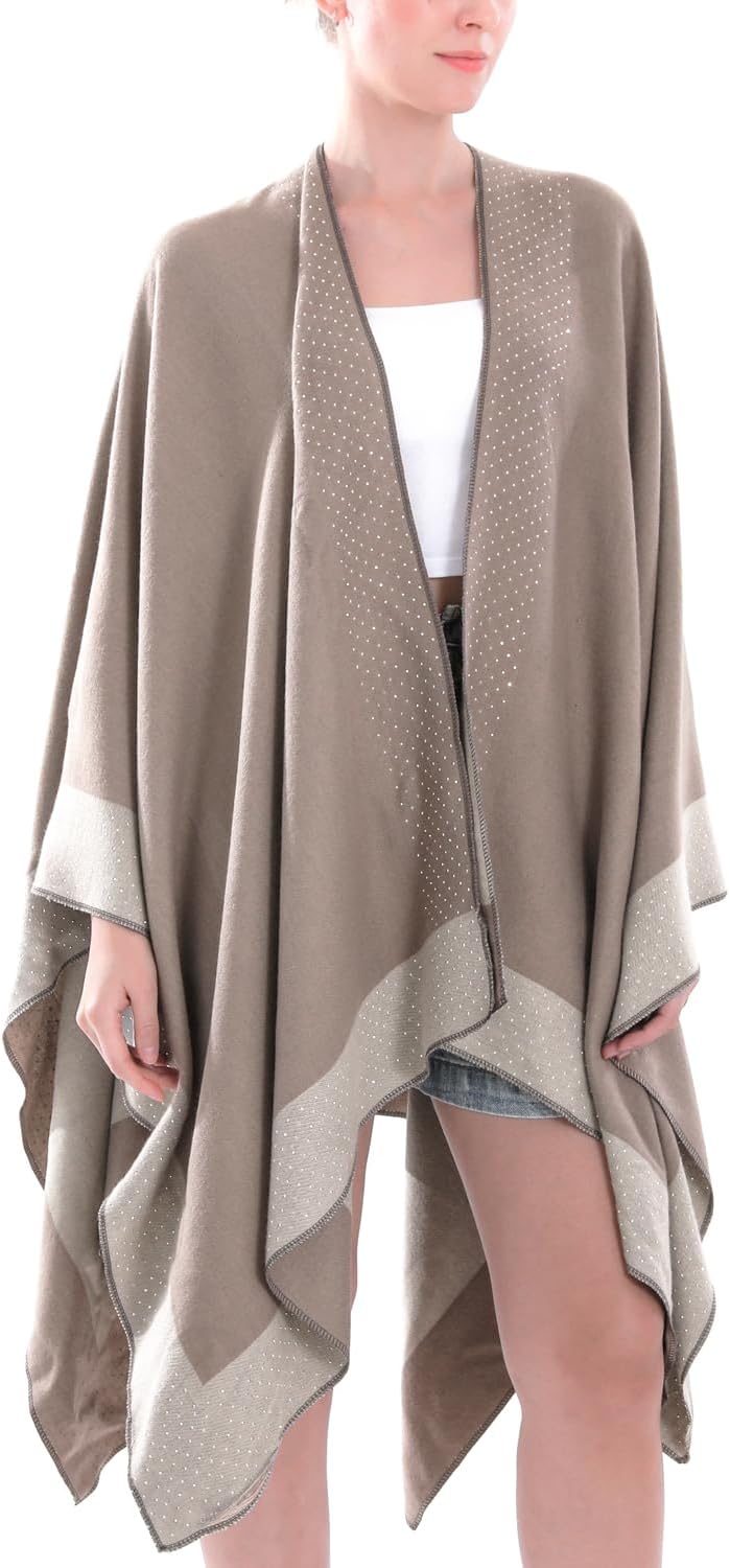Shmily Girl Damen Poncho Habe Gestrickt Überdimensionalen Decke Kap-Schal Hot Diamond Beige, Hot Dia