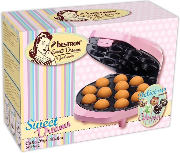 Bestron Cake-Pop-Maker im Retro Design, inklusive Cake-Pop-Butler, Gabel & 12 Cake-Pop-Sticks, 700 W