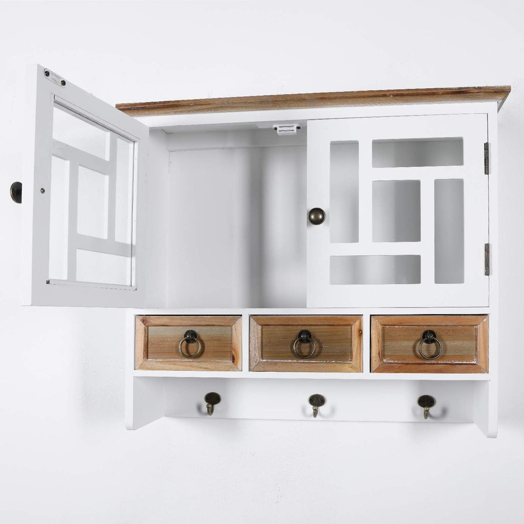 Wandregal 55cm Wandschrank Regal Weiss Retro Schrank Bad Küche Vintage Glastüren Landhausstil