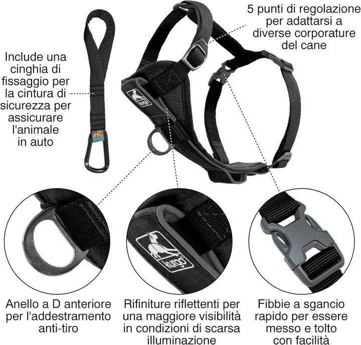 Kurgo Tru-Fit Smart Hundegeschirr, Mit gepolstertem Brustteil und D-Ring, Inklusive Autosicherheitsg