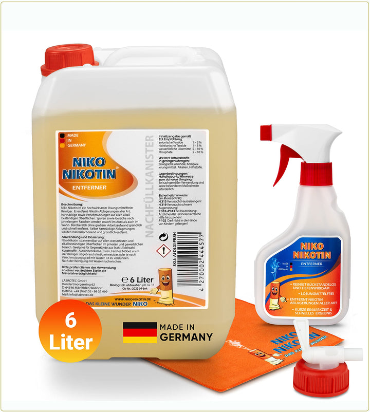 NIKO Nikotin® 6 Liter Kombi Kanister – Kunststoffreiniger in Profiqualität – Sprühflasche – hohe Rei