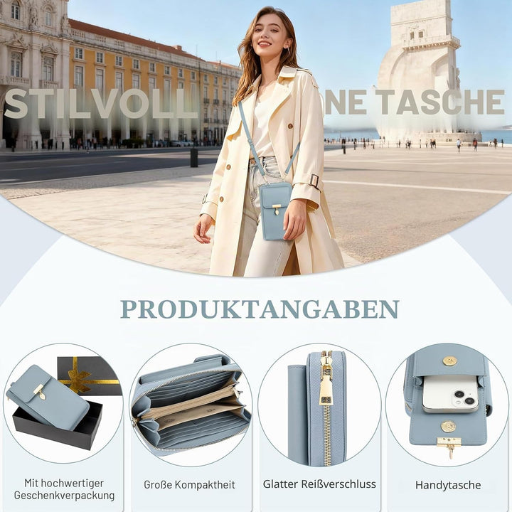 Geldbörse Damen Handytasche zum Umhängen Leder PU Damen Umhängetasche Kleine RFID Schutz Handy Geldb