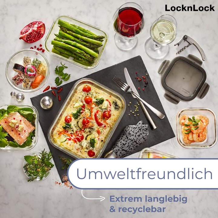 LocknLock OVEN GLASS Frischhaltedosen Glas mit Deckel | 3,6 L | 345 x 236 x 88 mm | Kühlschrank, Gef