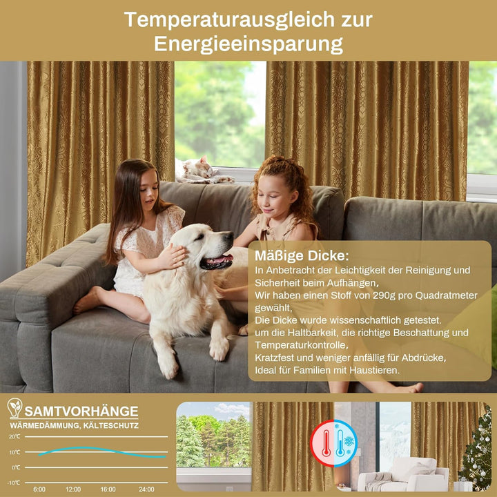 Rosnek 2 Stück Samt Vorhang Blickdicht Kräuselband,H225xB132CM Luxus Vorhänge Schlafzimmer Thermovor