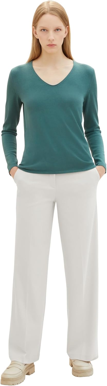 TOM TAILOR Damen Basic Strickpullover mit V-Ausschnitt XXS 10697 - Sea Pine Green, XXS 10697 - Sea P