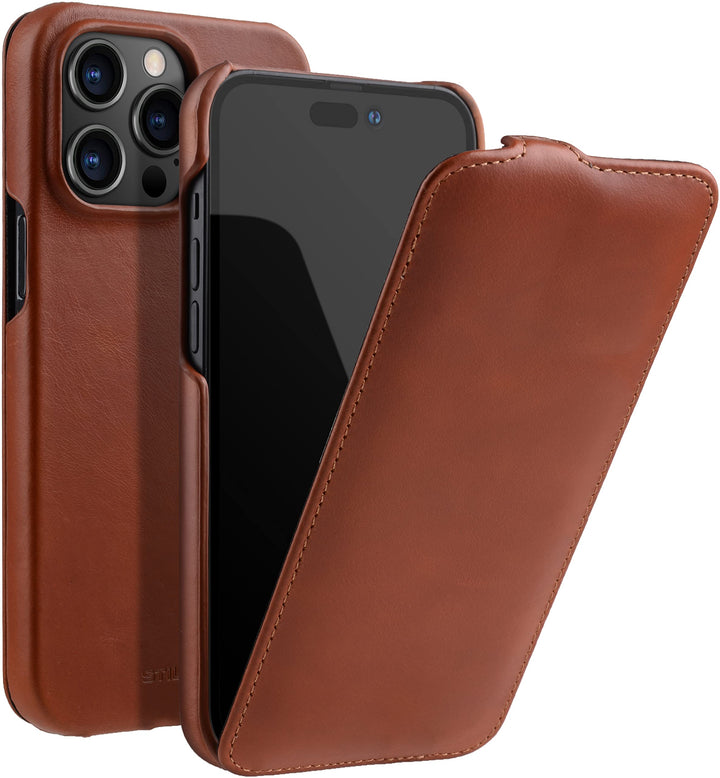 STILGUT UltraSlim kompatibel mit iPhone 14 Plus (6.7") Hülle - iPhone 14 Plus Flip Case aus Leder, K