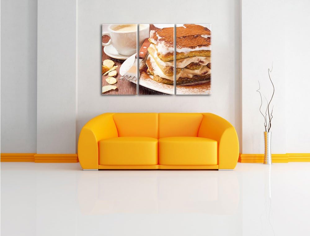 Pixxprint Leckeres Dessert mit Kaffee als Leinwandbild/Grösse: 3 Teilig (120x80) cm/Wandbild/Kunstdr