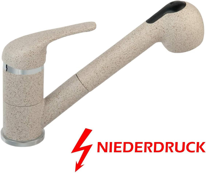 Niederdruckarmatur Küche Küchenarmatur Spültischarmatur, ausziehbar, mit Geschirrbrause, Granitoptik