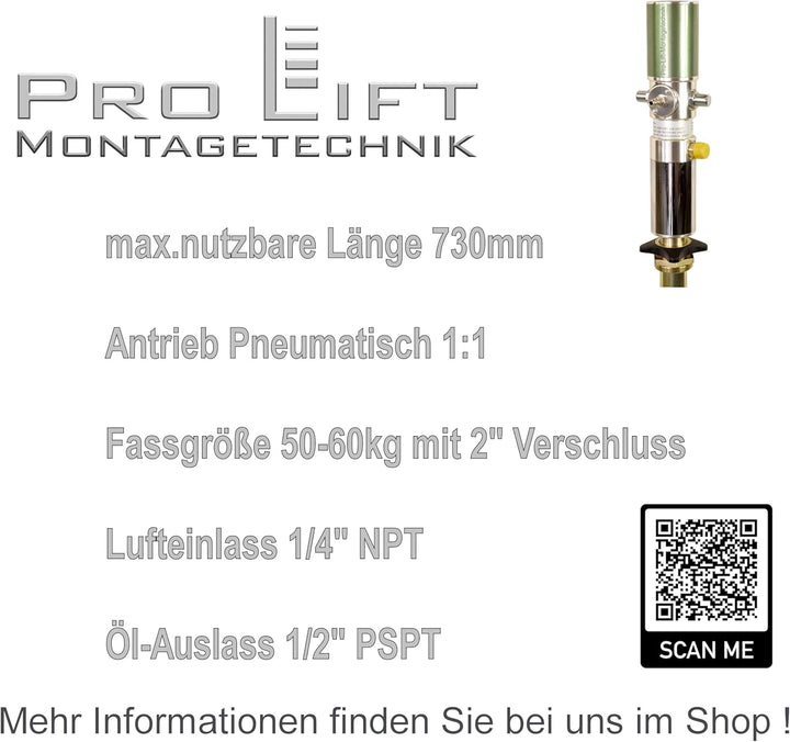 Pneumatische Fasspumpe, Eintauchtiefe 730mm, Übersetzung 1:1, 01552
