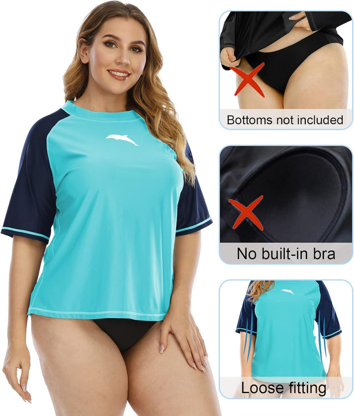 Halcurt UV Shirt Damen Übergrösse Rash Guard Kurzarm UPF 50+ Badeshirt UV Schutz Schwimmshirt Schnel