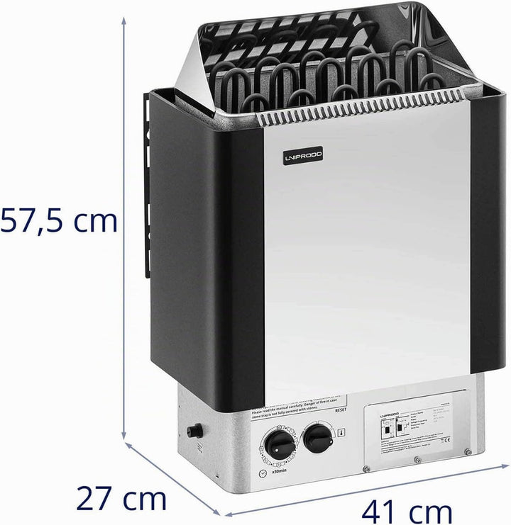 UNI_SAUNA_S9.0KW Saunaofen elektrisch 9 kW 30 bis 110 °C inkl. Steuerung Überhitzungsschutz Timer Ze