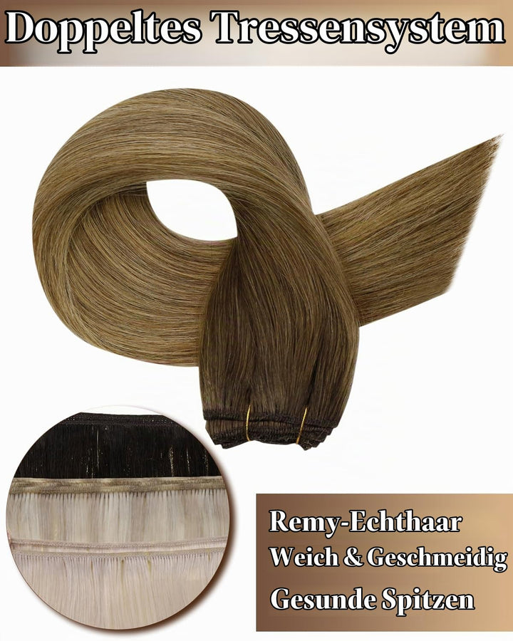 Hetto Balayage Echthaar Tressen Extensions Mittel Braun zu Hellbraun und Dunkelste BlondineTressen E