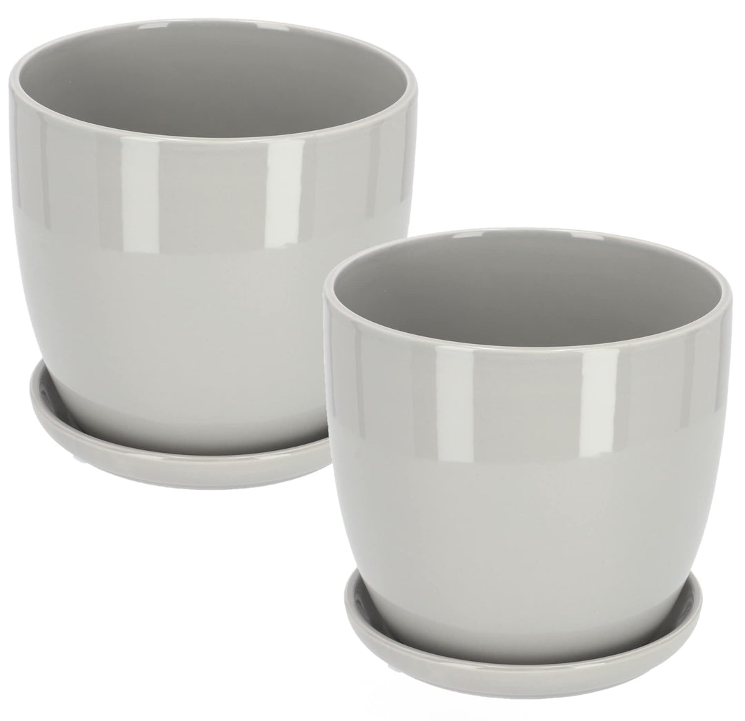 KOTARBAU® 2er Set Keramik Blumentopf Übertopf für Blumen Pflanzen ⌀ 13 cm mit Tropfschale Grau, Grau