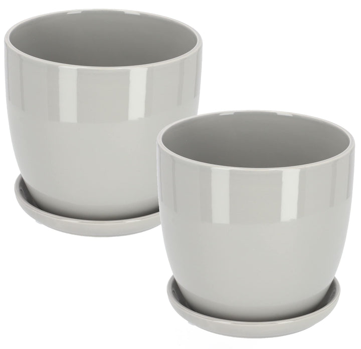 KOTARBAU® 2er Set Keramik Blumentopf Übertopf für Blumen Pflanzen ⌀ 13 cm mit Tropfschale Grau, Grau