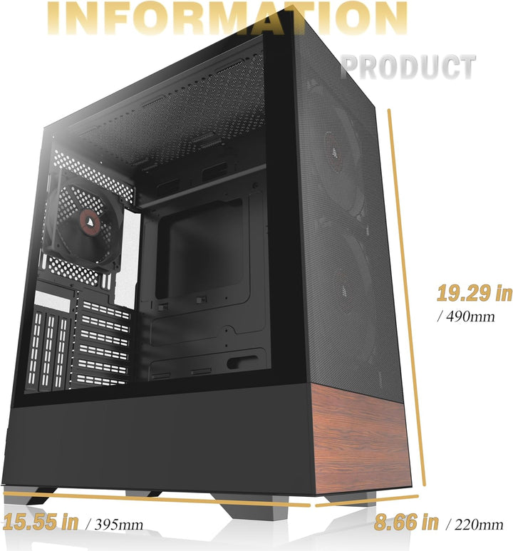 KEDIERS PC Gehäuse ATX Tower Gaming Computergehäuse mit gehärtetem Glas (schwarz + 3-Lüfter NO-LED),