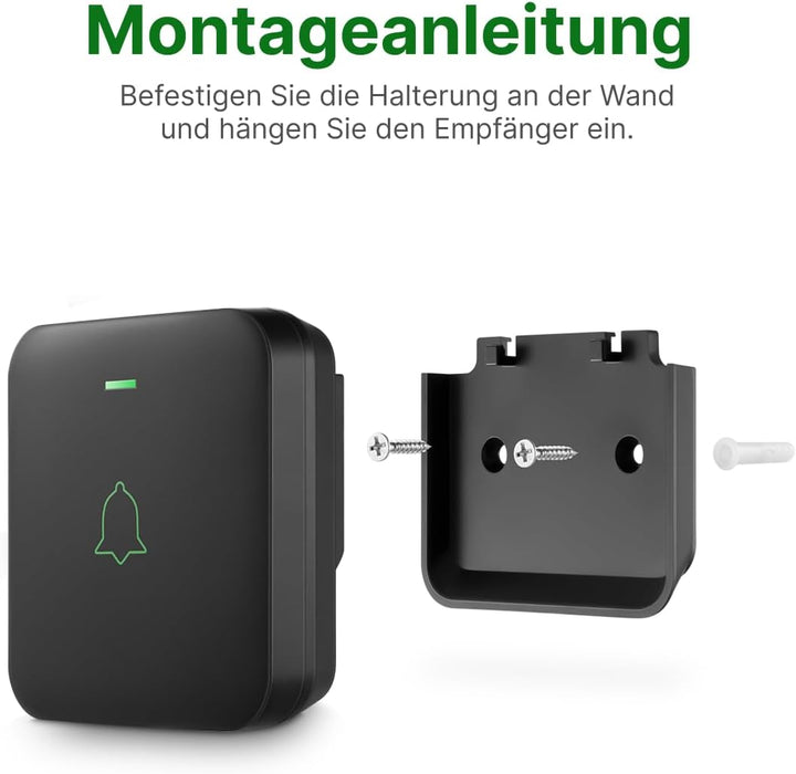 AVANTEK Kabellose Türklingel Batteriebetrieben, Mini Funkklingel 300M mit 2 Empfänger, IP55 Wasserdi