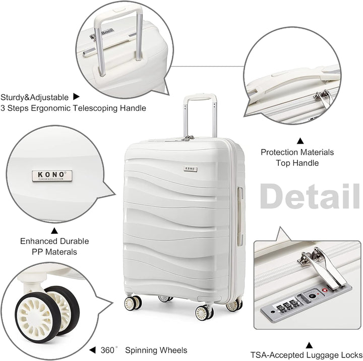 KONO Koffer Gross Leicht Hartschalenkoffer Trolley Reisekoffer mit 4 Rollen und TSA Schloss, 76x50x3