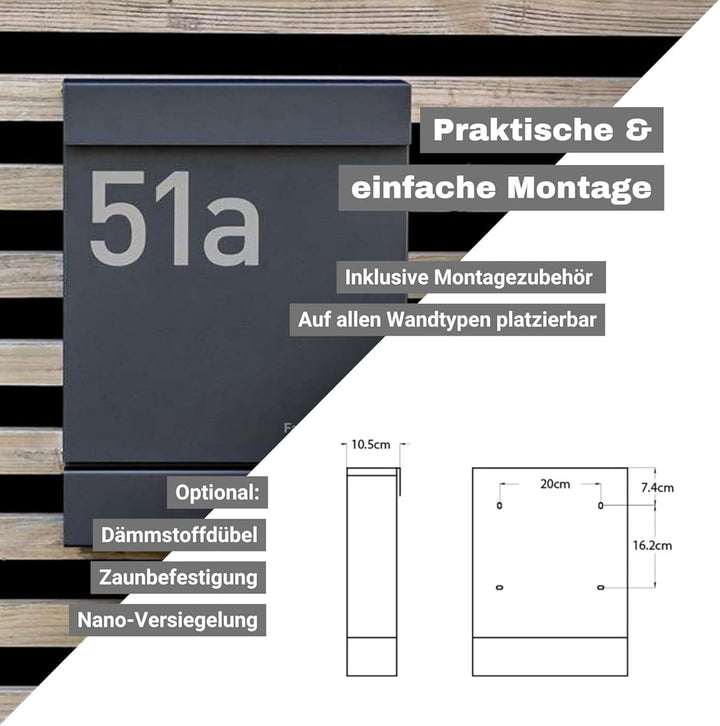 Radius Designer Briefkasten - personalisiert mit Lasergravur - 10 Jahre Funktions- und Korrosionsgar