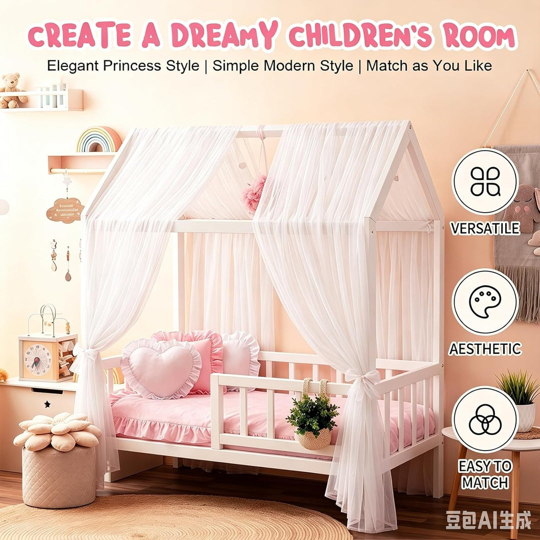 CEWROM Hausbett Himmel Vorhänge 2er Set, Tüll Betthimmel Himmelbett für Hausbett Deko & Himmel für K