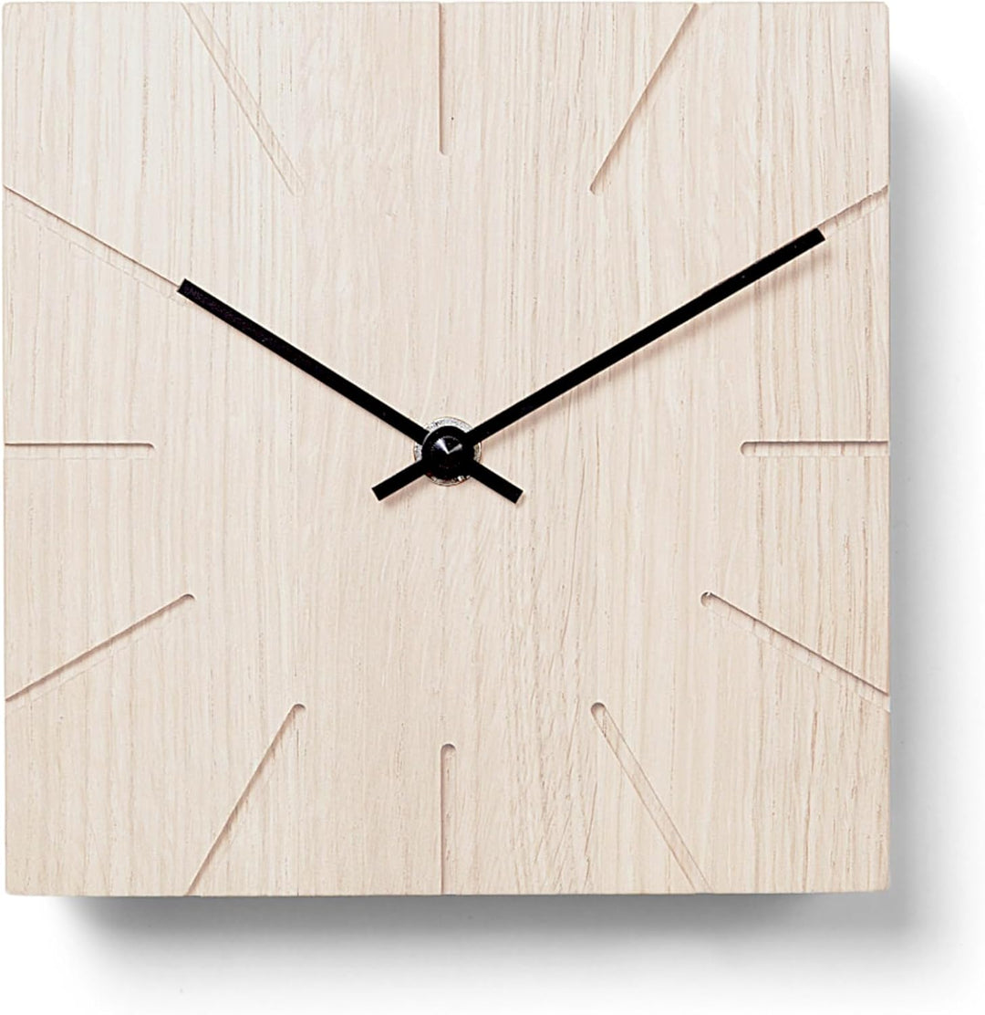 Natuhr Holzuhr Wanduhr Tischuhr Eiche Holz - Beam - geräuscharm Massivholz Design 17 x 17 cm (Eiche