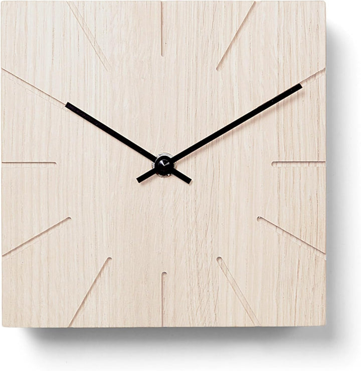 Natuhr Holzuhr Wanduhr Tischuhr Eiche Holz - Beam - geräuscharm Massivholz Design 17 x 17 cm (Eiche