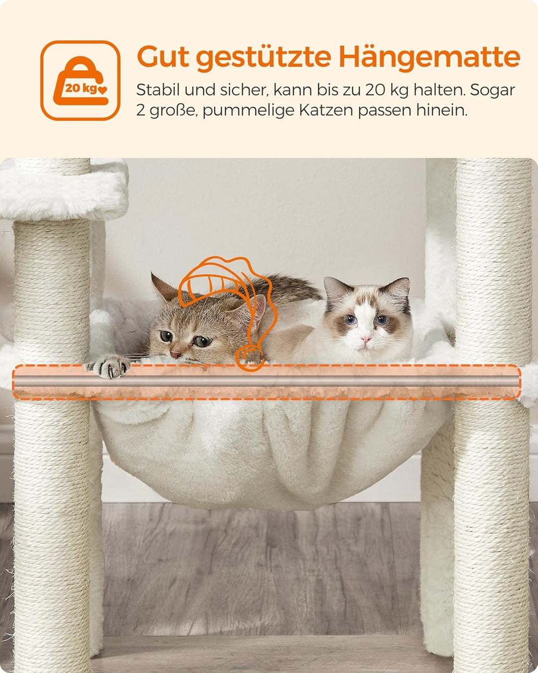 Feandrea Kratzbaum, 138 cm Katzenbaum, modern, mehrstöckiger Katzenkratzbaum, Kuschelhöhle, Sisalstä