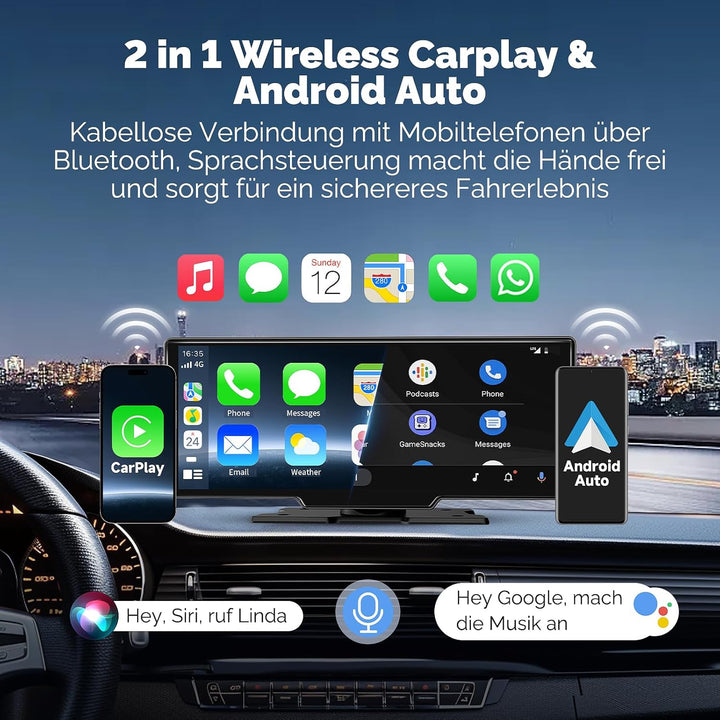 Alpinetech 11 Zoll Carplay Display &amp; Android Auto Display, Car Play mit 4K Dashcam 1080P Rückfahrkam
