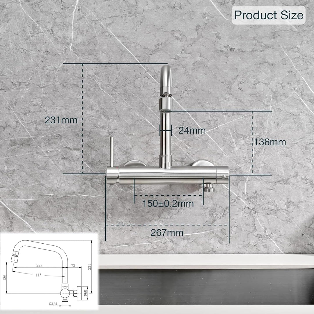 BuntHaus Wasserhahn Küche Wandmontage mit 3/4 zoll Anschluss für Geschirrspüler/Waschmaschine, Edels