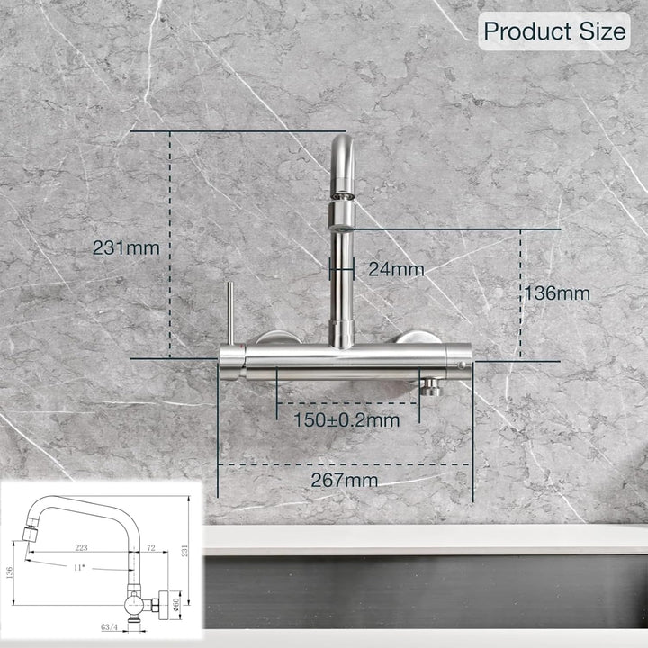 BuntHaus Wasserhahn Küche Wandmontage mit 3/4 zoll Anschluss für Geschirrspüler/Waschmaschine, Edels