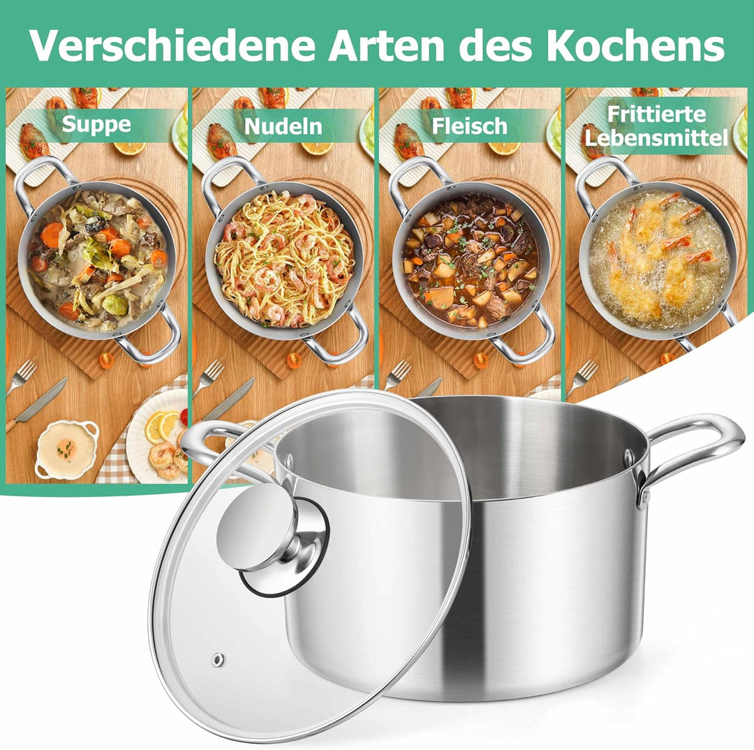 Homikit Kochtopf 24cm, 5,3L Gross Suppentopf Induktion aus 3-Lagen Edelstahl für alle Herdearten, Ed