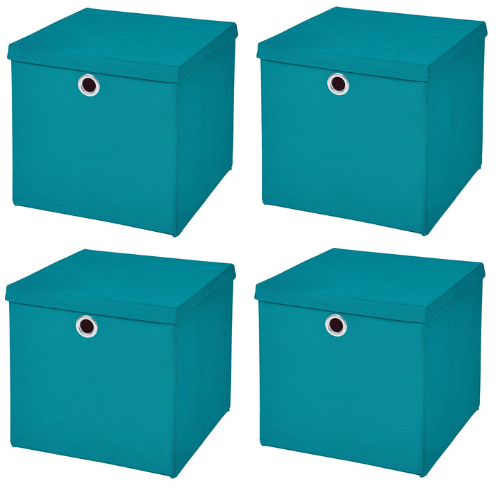 StickandShine 4er Set Türkis Faltbox 28 x 28 x 28 cm Aufbewahrungsbox faltbar mit Deckel, Türkis