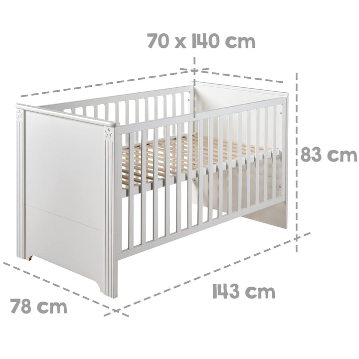 roba Möbelset 'Maxi‘, inkl. Kombi-Bett 70 x 140 cm, Wickelkommode und 3-türigem Kleiderschrank, weis
