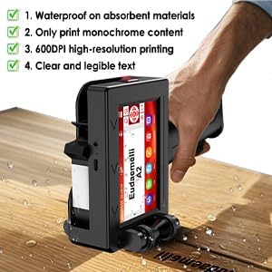 25.4mm Tragbarer Handdrucker, A2 Tragbarer Tintenstrahldrucker mit 42 ml schnelltrocknender Tinte, H