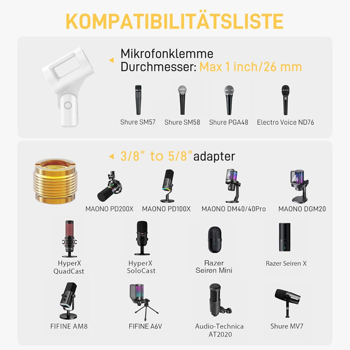 Maono Mikrofon arm, Verstellbarer Mikrofonständer für Podcast, Gaming, Streaming & Aufnahmen – inkl.