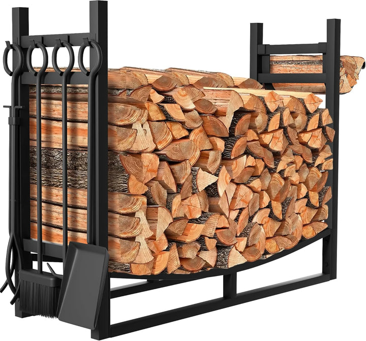 Amagabeli Kaminholzregal mit 4 Kaminwerkzeug 90cmx78cmx33cm Grosses breites Brennholzregal Kaminwerk