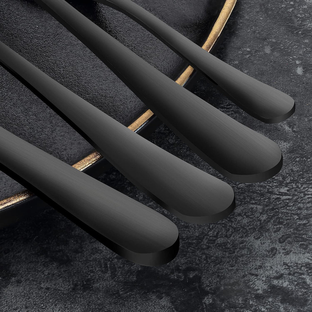 BEWOS 24 Stück Besteck Set, Schwarz Mattiert Essbesteck Set für 6 Personen, Besteck Edelstahl Spiege